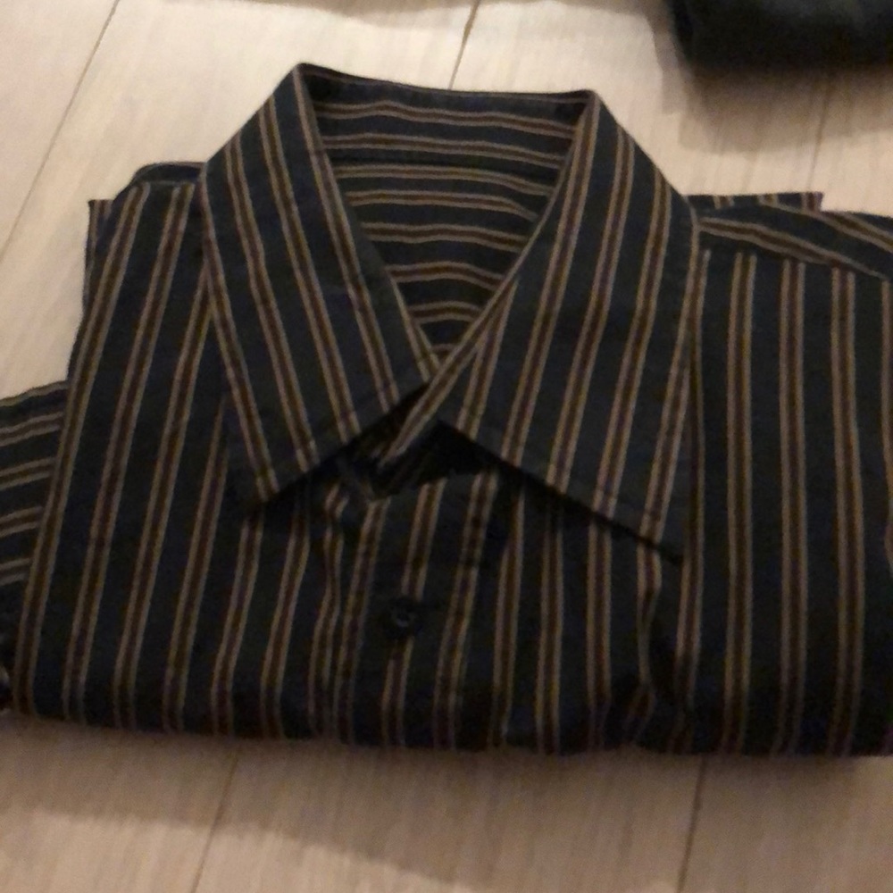 Men’s M Brown Black Striped Button Up Dress Shirt